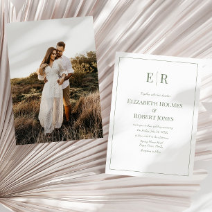 Invitation Mariage Moderne avec Monogramme et Photo de couleu