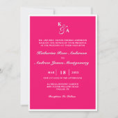 Invitation Mariage moderne avec monogramme rose vif et blanc (Devant)