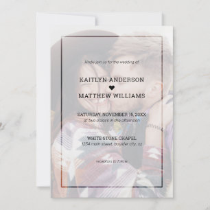 Invitation Mariage Moderne avec Photo Décolorée et Typographi
