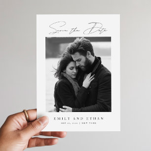 Invitation Mariage Moderne avec Photo en Noir et Blanc et Cod