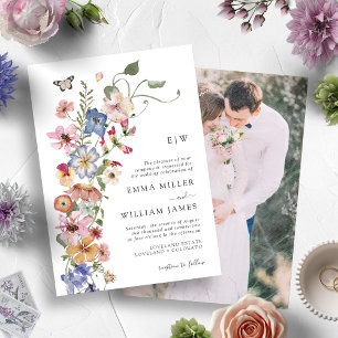 Invitation Mariage Moderne avec Photo Florale
