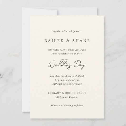 Invitation Mariage moderne Bailee Cream (Devant)