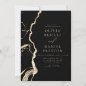Invitation Mariage moderne Black Gold Agate Elegant (Devant)