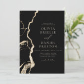 Invitation Mariage moderne Black Gold Agate Elegant (Debout devant)