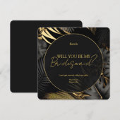 Invitation Mariage moderne Black Gold Tropical Bridesmaid (Devant / Derrière)