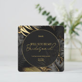 Invitation Mariage moderne Black Gold Tropical Bridesmaid (Debout devant)
