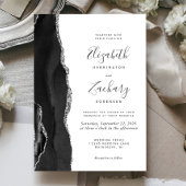Invitation Mariage moderne Black Silver Agate