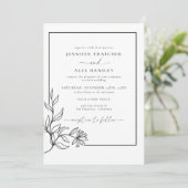 Invitation Mariage moderne Black White Botanical QR Code (Debout devant)