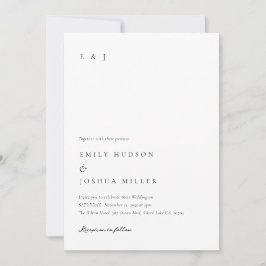 Invitation Mariage moderne blanc élégant (Devant)