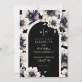 Invitation Mariage Moderne Blanc Fleurs Noires (Devant)