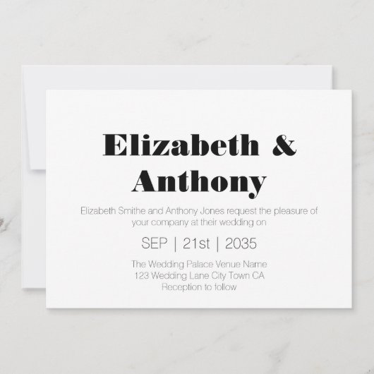 Invitation Mariage Moderne Blanc Noir (Devant)