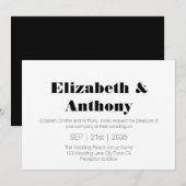 Invitation Mariage Moderne Blanc Noir (Devant / Derrière)