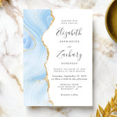 Invitation Mariage moderne Bleu Bleu Or Agate