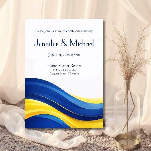 Invitation Mariage Moderne Bleu Cobalt et Jaune