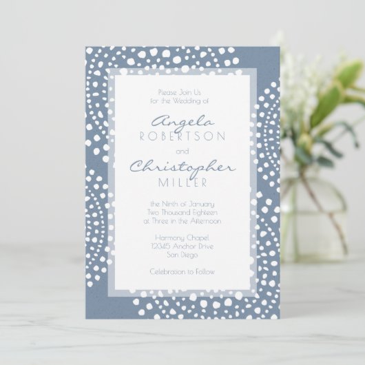 Invitation Mariage moderne bleu de Boho de denim (Debout devant)