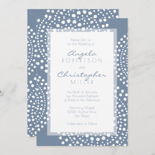 Invitation Mariage moderne bleu de Boho de denim (Devant / Derrière)