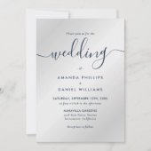 Invitation Mariage moderne bleu marine et argent (Devant)