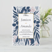Invitation Mariage moderne bleu marine poussiéreux rose rose (Debout devant)