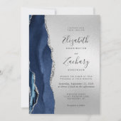Invitation Mariage Moderne Bleu Nuit Agate Argent (Devant)