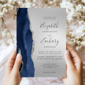 Invitation Mariage Moderne Bleu Nuit Agate Argent