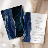 Invitation Mariage Moderne Bleu Nuit Agate Argent