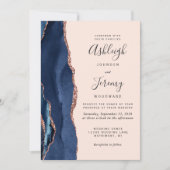 Invitation Mariage Moderne Bleu Nuit Agate Rose Doré Blush (Devant)