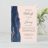 Invitation Mariage Moderne Bleu Nuit Agate Rose Doré Blush (Debout devant)