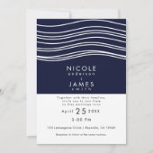 Invitation Mariage Moderne Bleu Nuit et Blanc Vague (Devant)
