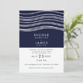 Invitation Mariage Moderne Bleu Nuit et Blanc Vague (Debout devant)