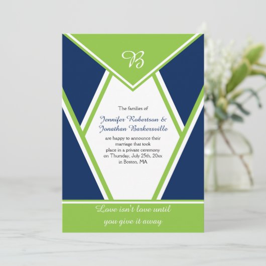Invitation Mariage Moderne Bleu Nuit Vert Citron (Debout devant)