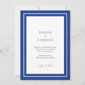 Invitation Mariage Moderne Bleu Saphir avec Bordure Gras (Devant)