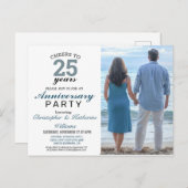 Invitation Mariage moderne Blue 25th Silver Annive (Devant / Derrière)