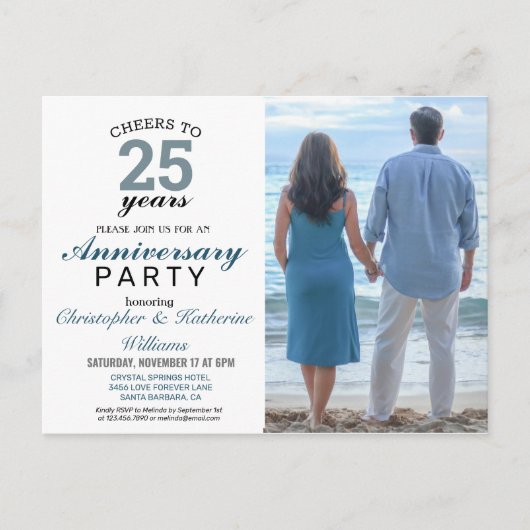 Invitation Mariage moderne Blue 25th Silver Annive (Devant)