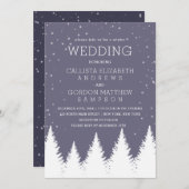 Invitation Mariage moderne Blue Falling Snow Winter Trees (Devant / Derrière)