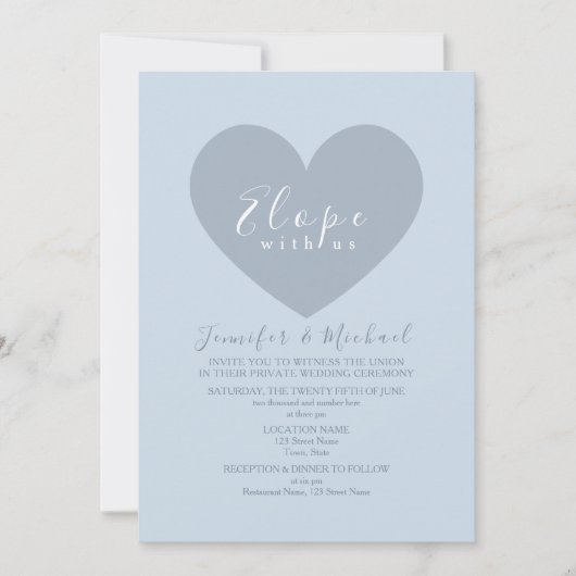 Invitation Mariage moderne Blue Heart Elopement (Devant)