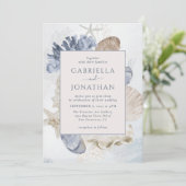 Invitation Mariage moderne Blue Marine Coral Seashs (Debout devant)