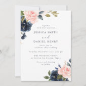 Invitation Mariage moderne Blush et Navy Florals (Devant)