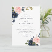 Invitation Mariage moderne Blush et Navy Florals (Debout devant)