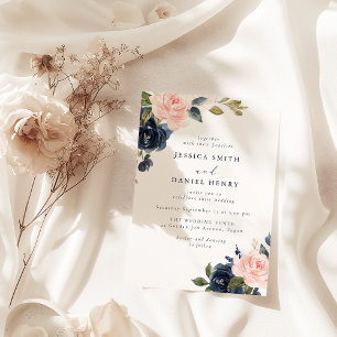 Invitation Mariage moderne Blush et Navy Florals