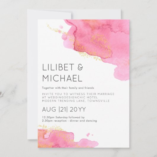 Invitation Mariage moderne Blush Pink (Devant)