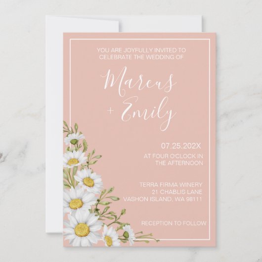Invitation Mariage moderne Blush & White Daisers (Devant)