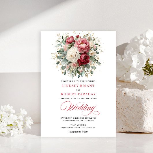 Invitation Mariage Moderne Bohème Blush Blanc Verdure Or