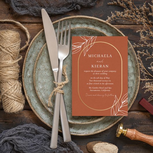 Invitation Mariage Moderne Bohème Brûlé Rouille