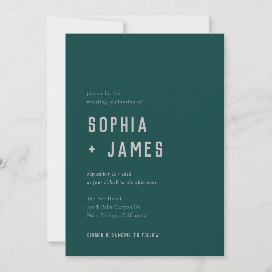 Invitation Mariage moderne Boho Arch Green Grey Typographie (Devant)