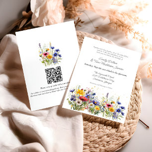 Invitation Mariage moderne Boho avec code QR de fleurs sauvag