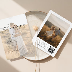 Invitation Mariage Moderne Boho avec Overlay Vélin et Code QR
