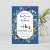 Invitation Mariage moderne Boho bleu arche florale (Debout devant)
