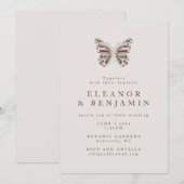 Invitation Mariage moderne Boho Butterfly Bourgogne Taupe (Devant / Derrière)