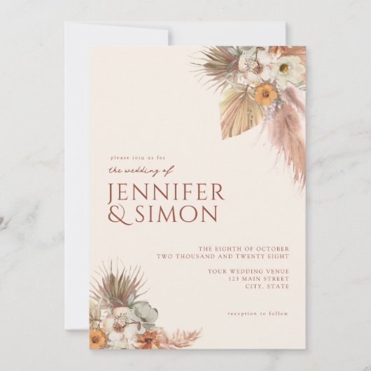 Invitation Mariage moderne Boho Chic (Devant)