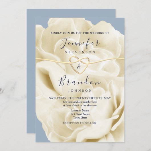 Invitation Mariage moderne Boho Dusty Blue (Devant / Derrière)